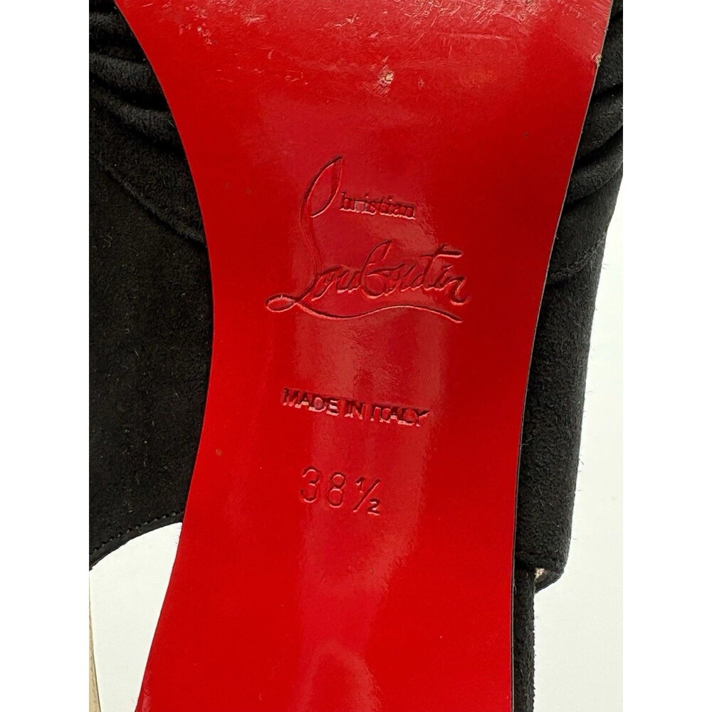 Christian Louboutin Black Suede Slingback Heels Peep Toe Knot Accent Sz EU 38.5 - Picture 12 of 12